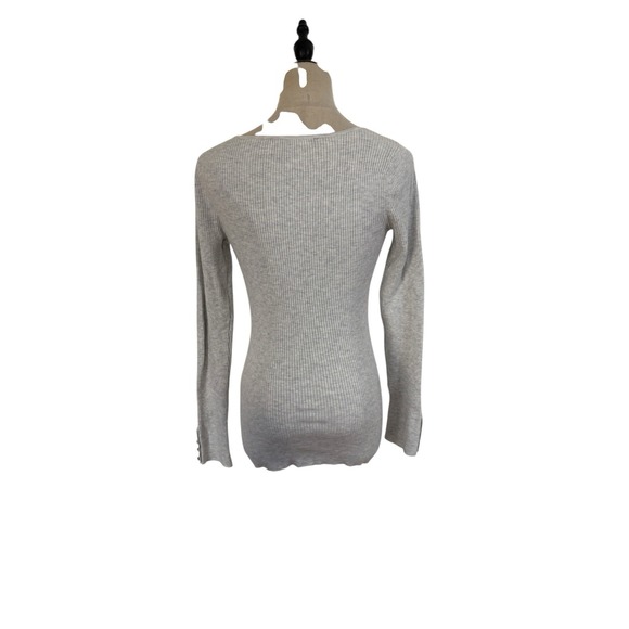 White House Black Market Ribbed Top Sz S Gray Thermal Long Sleeve Capsule Basic - Picture 5 of 8